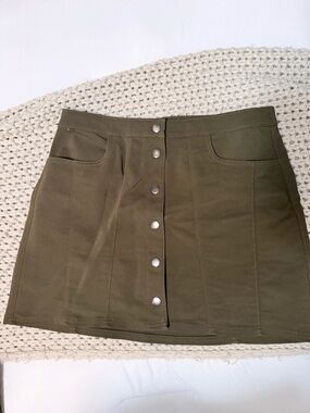 Express Olive Green Button-Front Mini Skirt